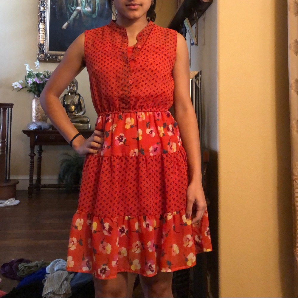 Orange Floral Patterned Dress